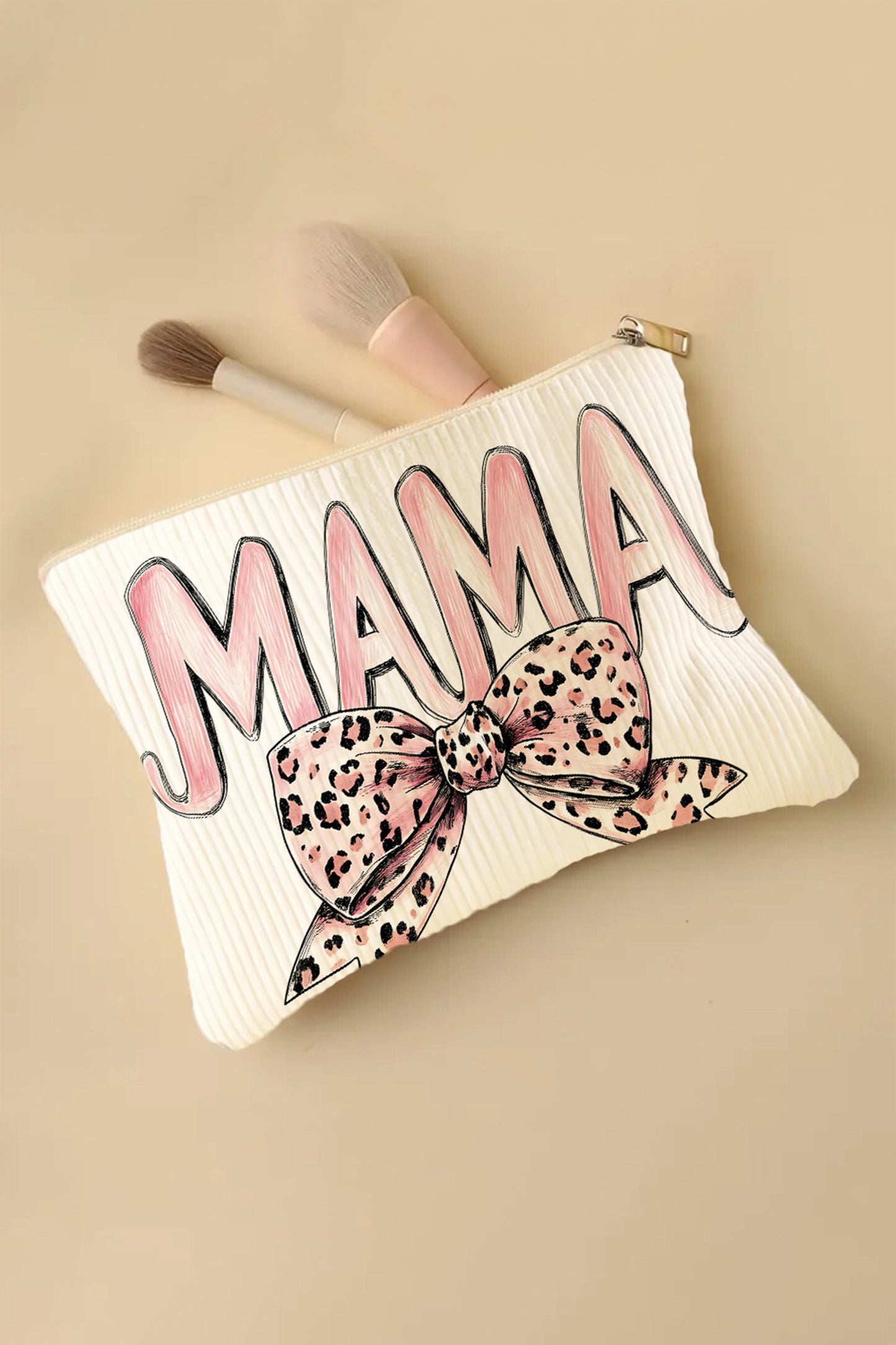 White Mama Leopard-Bow Makeup Bag
