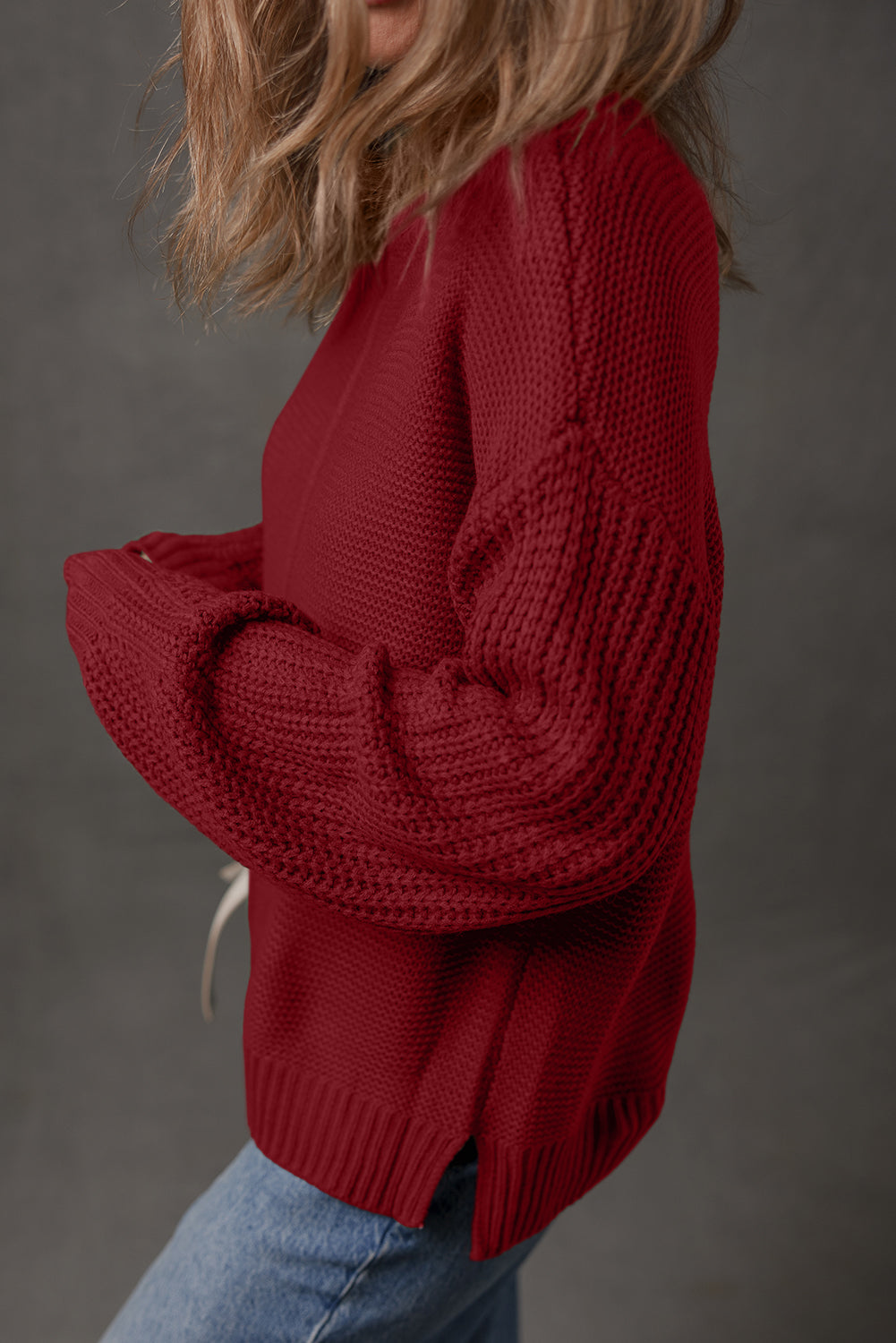 Dusty Blue Front-Seam Relaxed Sweater