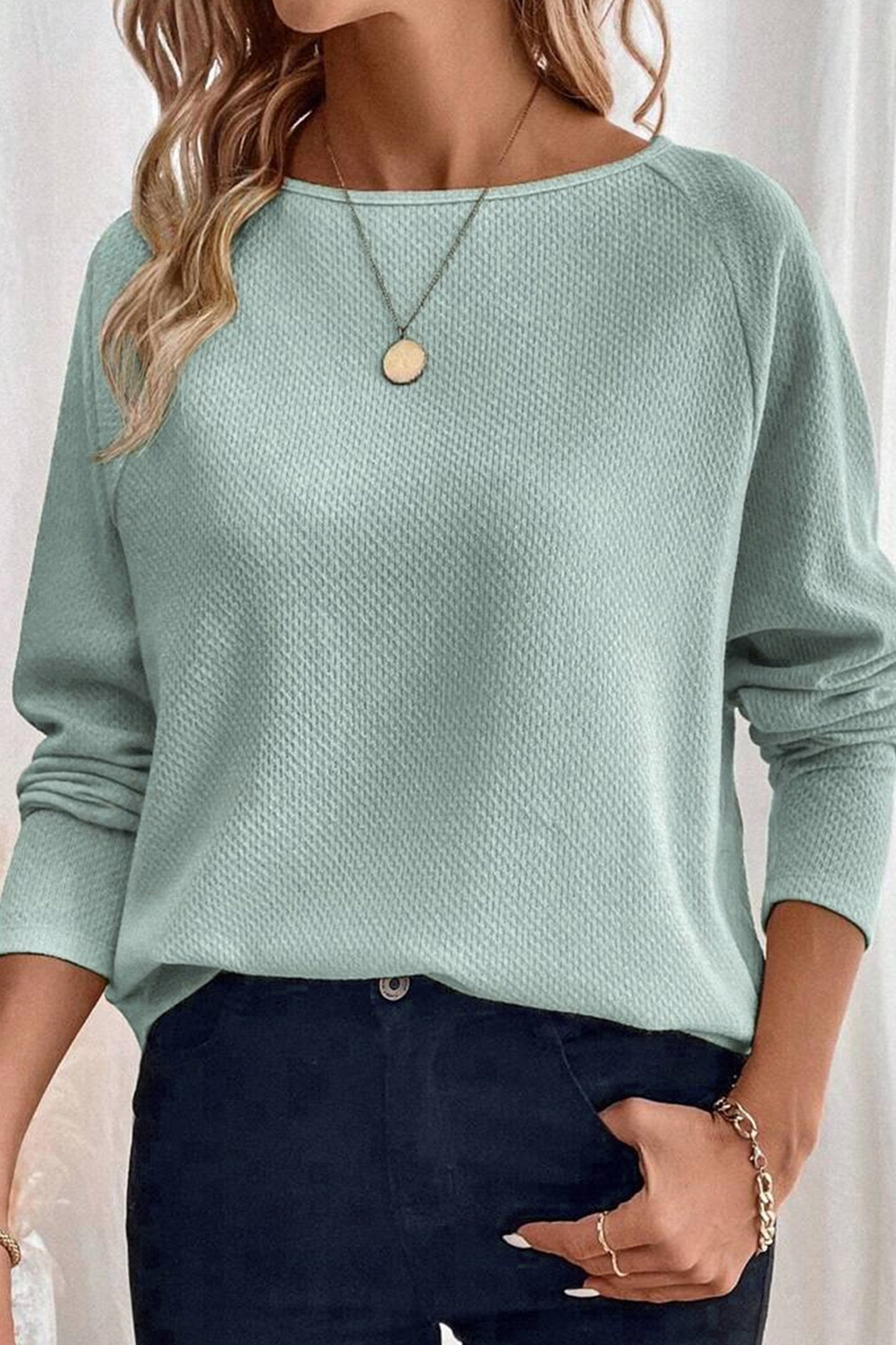 Moonlight Jade Textured Raglan Knit Top