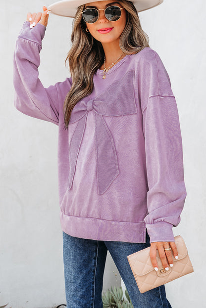 Orchid Bow-Appliqué Washed Sweatshirt