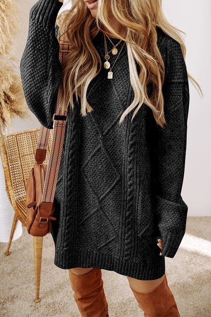 Parchment Cable Knit Drop-Shoulder Loose Fit Sweater Dress
