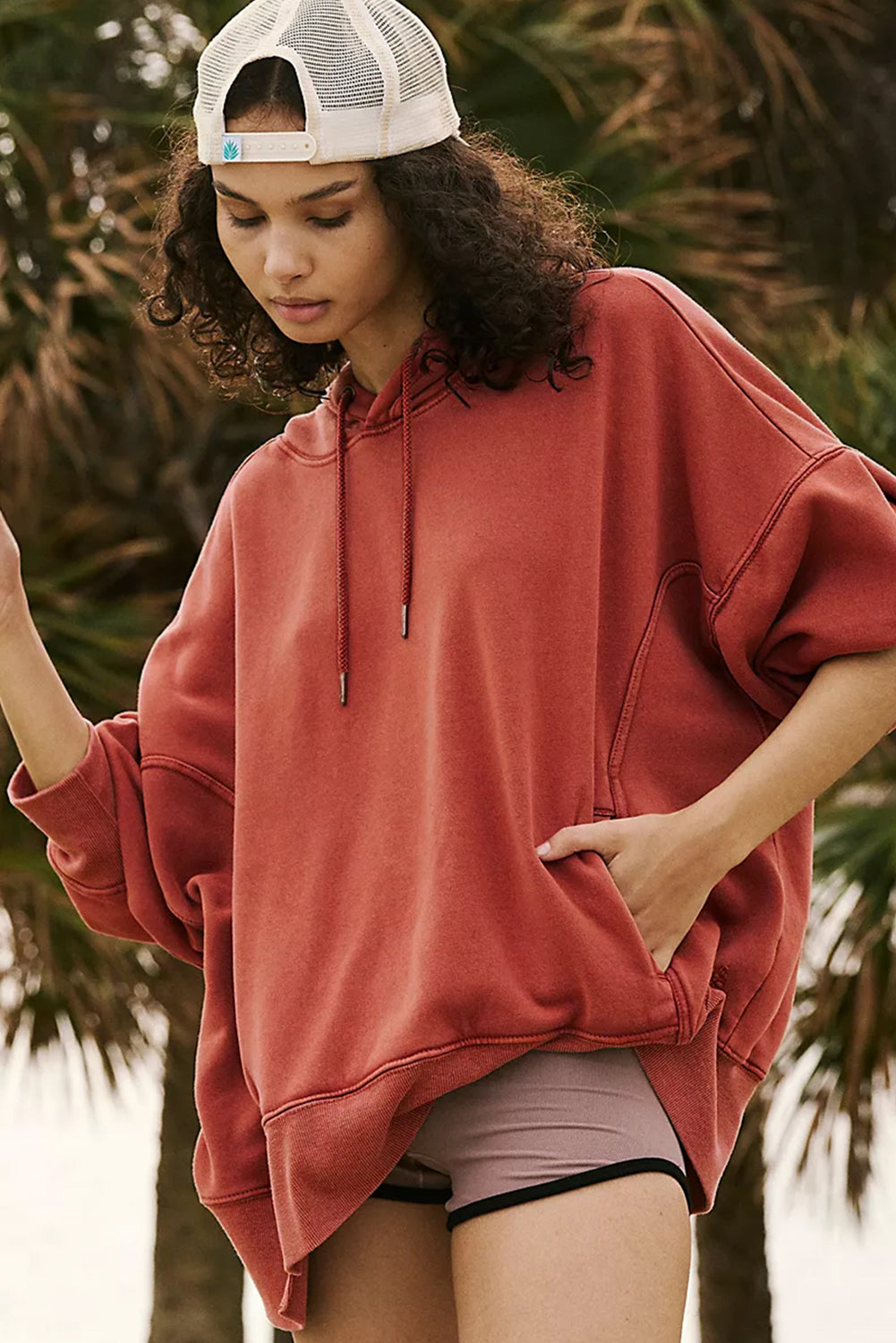 Red Clay Drawstring Oversized Hoodie