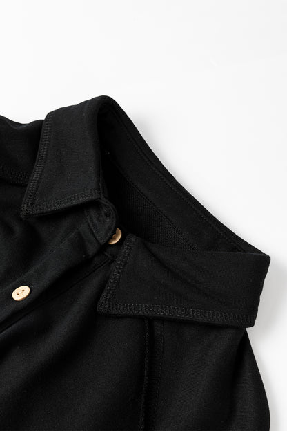 Black Waffle-Knit Oversized Shacket