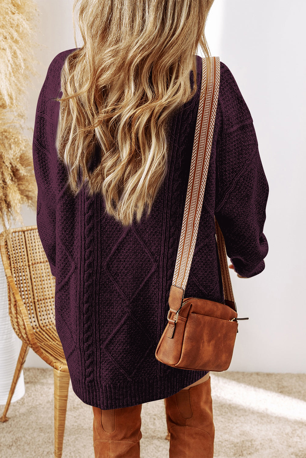 Parchment Cable Knit Drop Shoulder Loose Fit Sweater Dress