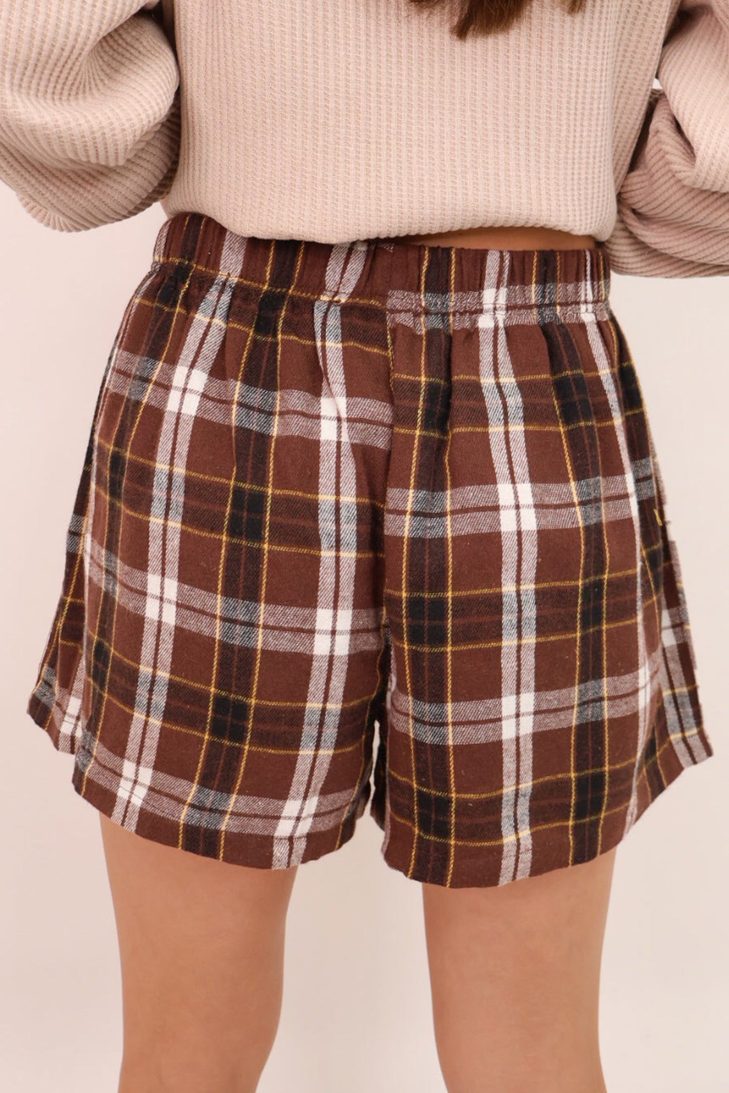 Brown Plaid Button-Front Shorts