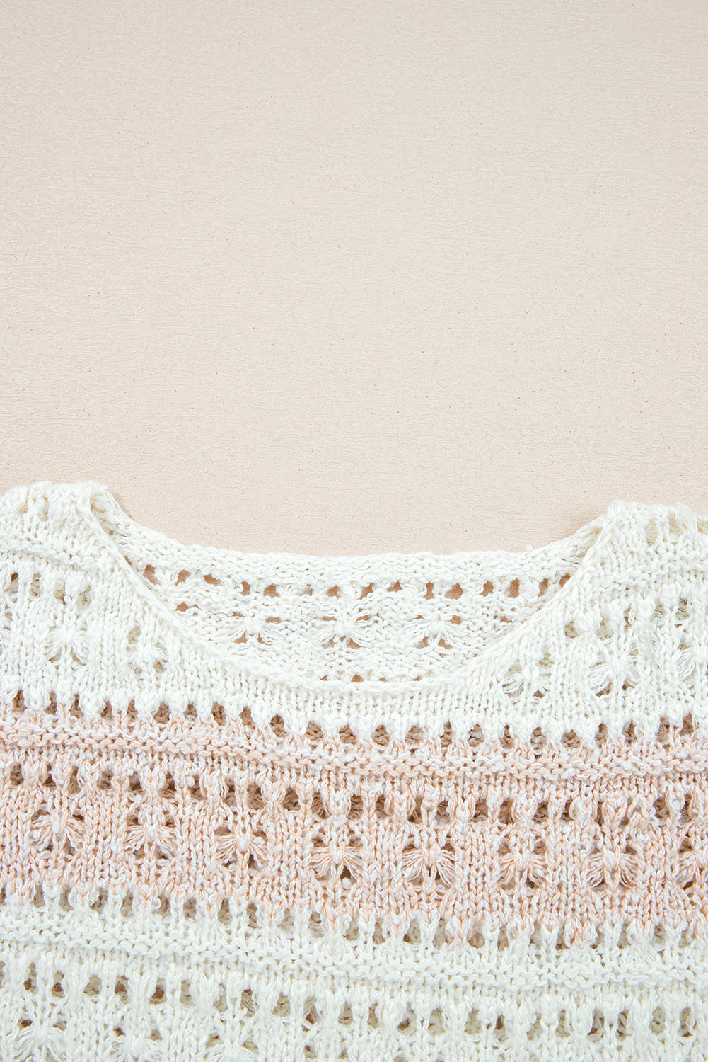Pink Hollow-out Color-Block Drop-Shoulder Casual Sweater