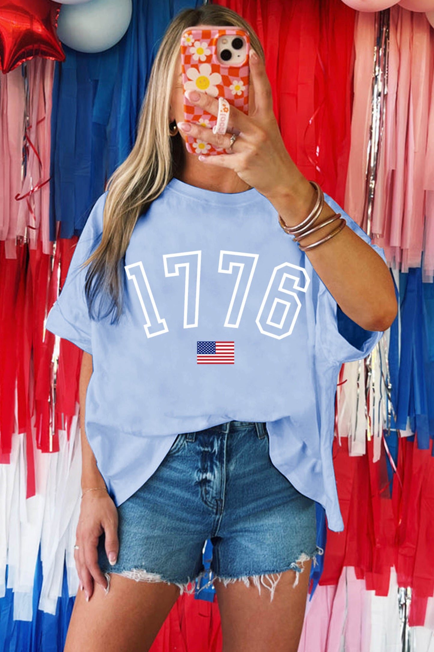 Myosotis 1776 American Flag Print Oversized Tee