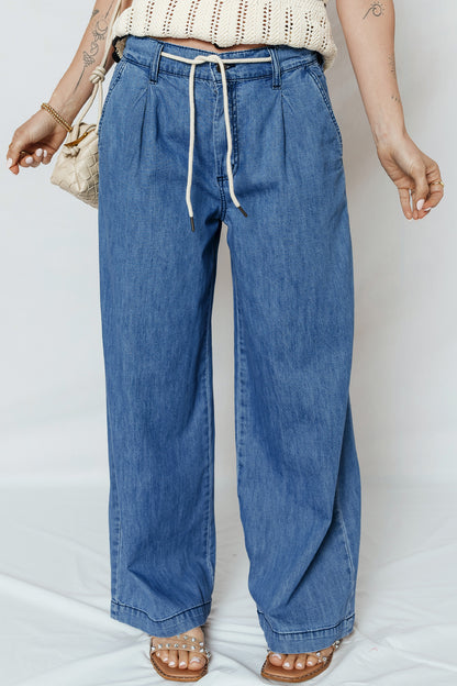 Dusk Blue Lace-Up Wide-Leg Jeans