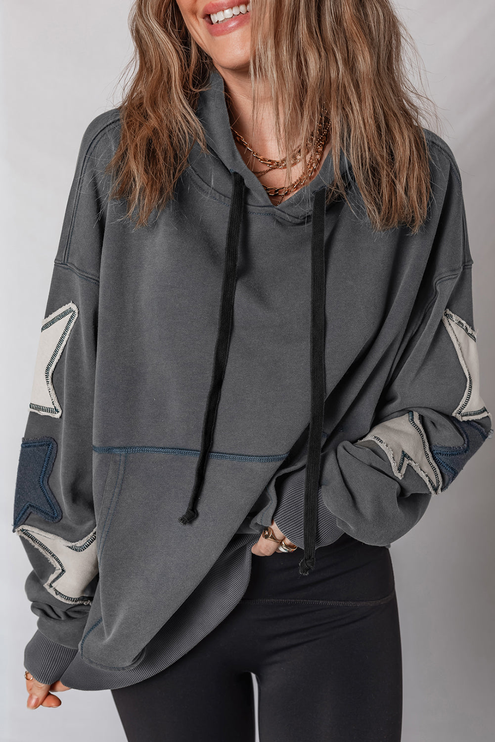 Carbon Gray Star-Appliqué Washed Hoodie