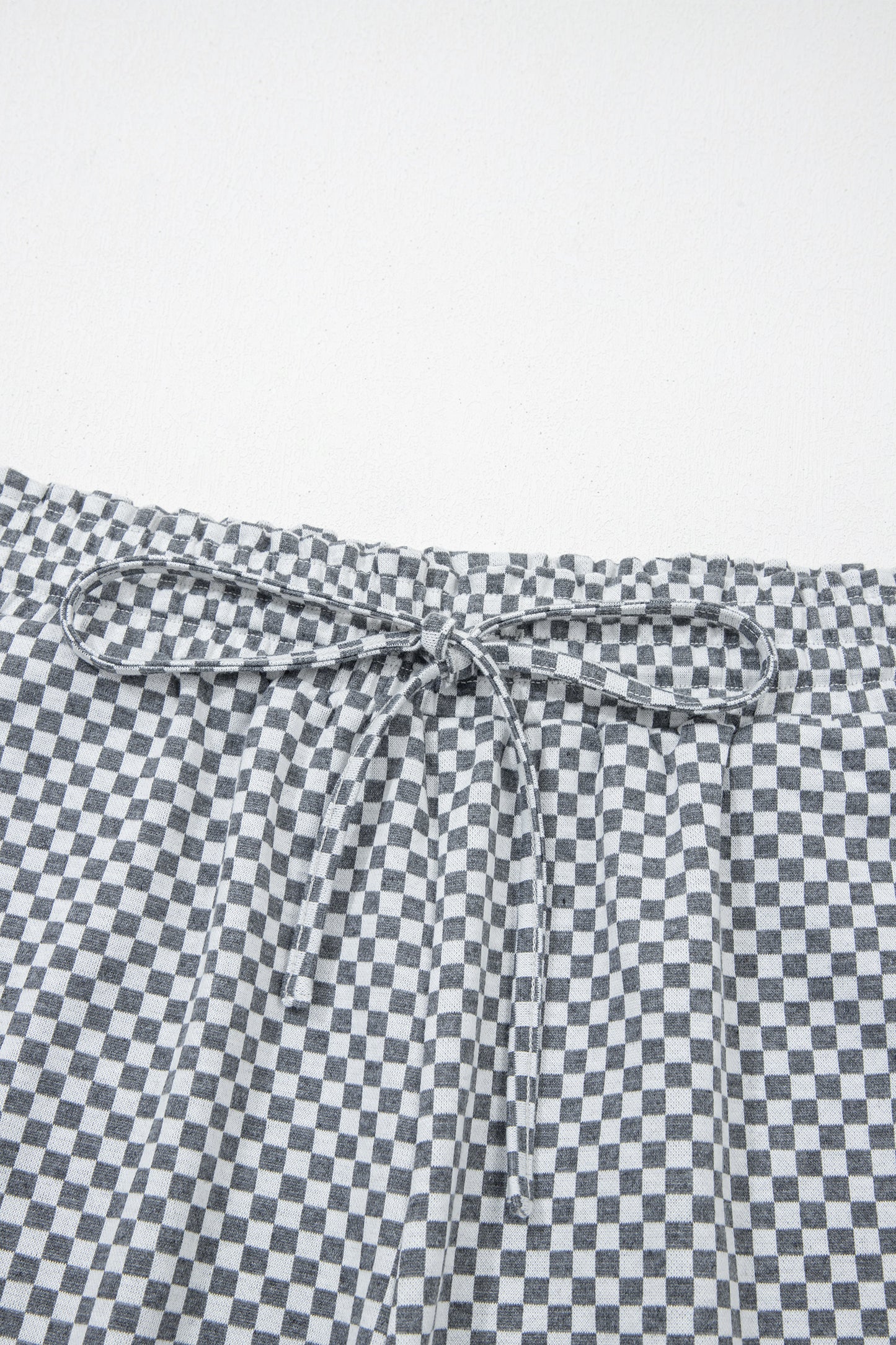 Gray Checkerboard Drawstring Shorts