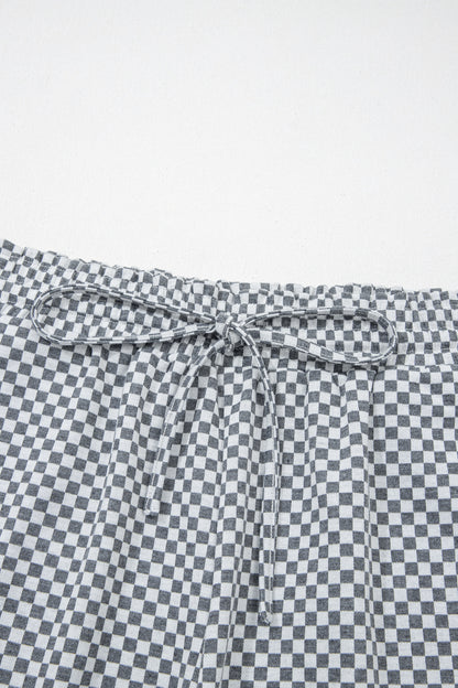 Gray Checkerboard Drawstring Shorts