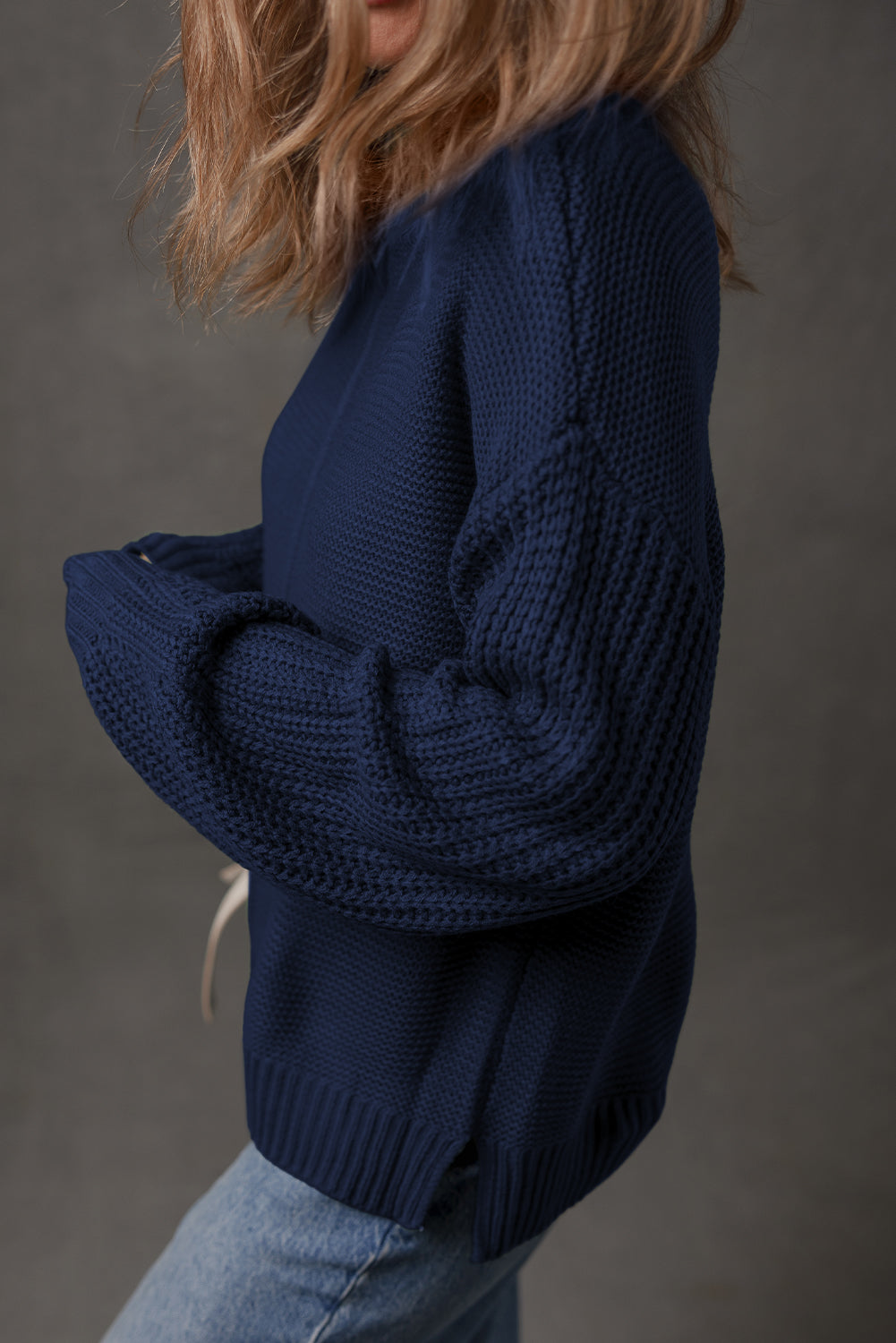 Dusty Blue Front-Seam Relaxed Sweater