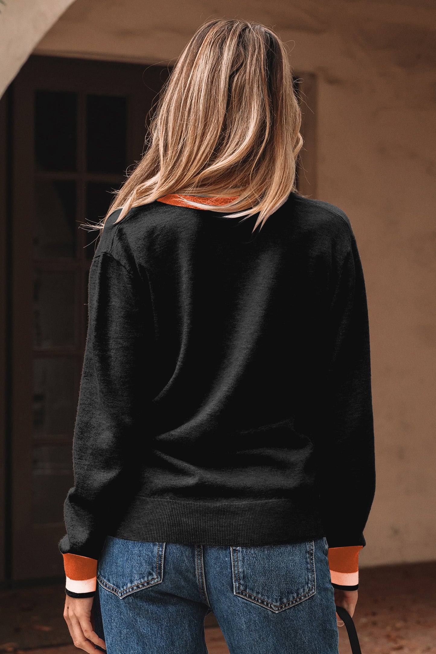 Gray Varsity Striped-Trim Sweater