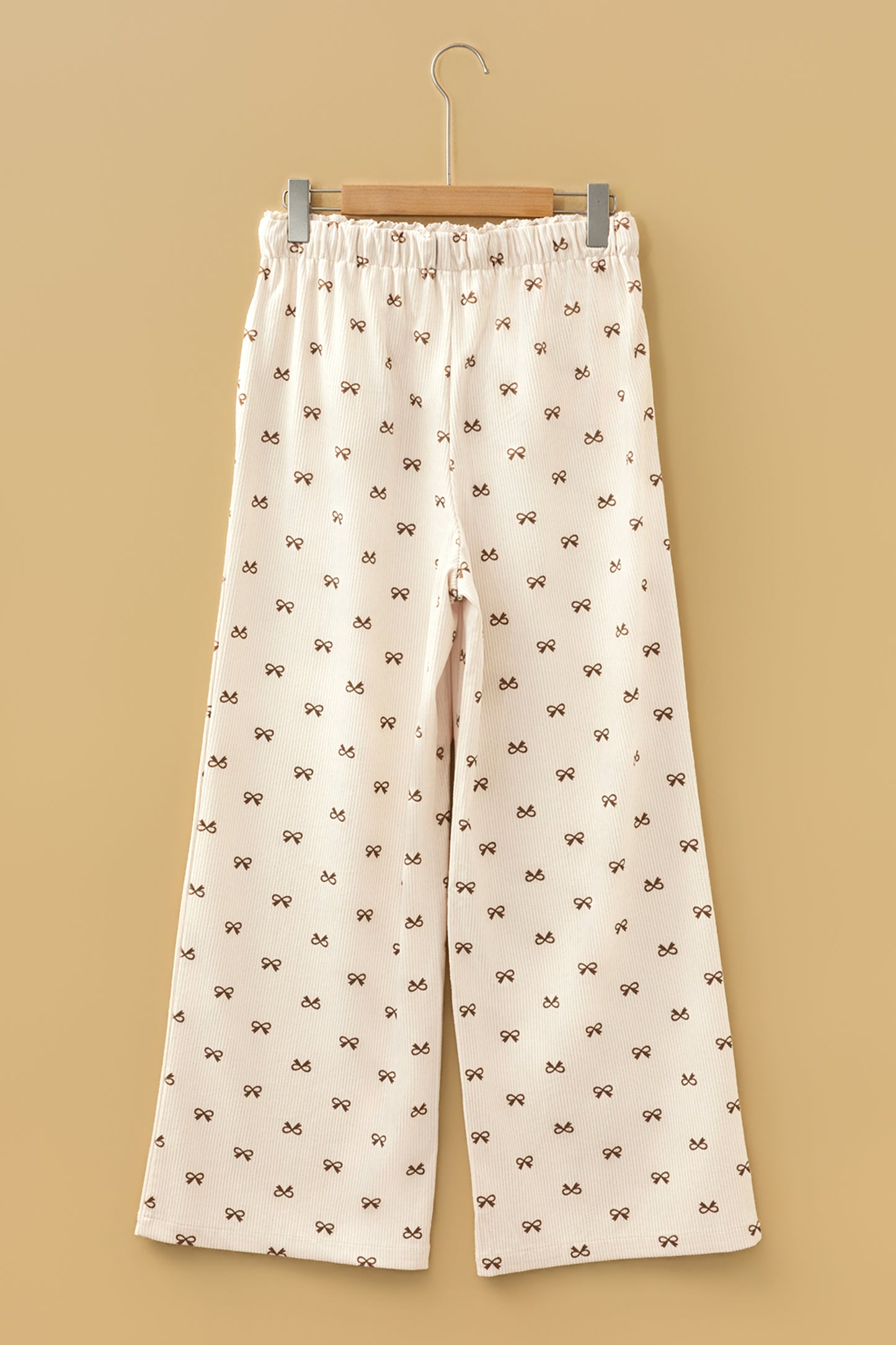 Apricot Bow-Print Corduroy Pants