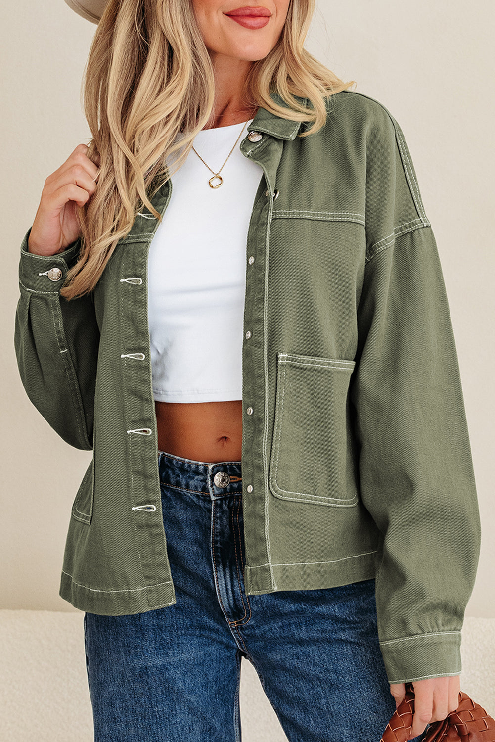 Smoke Green Boyfriend Denim Jacket