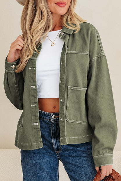 Smoke Green Boyfriend Denim Jacket