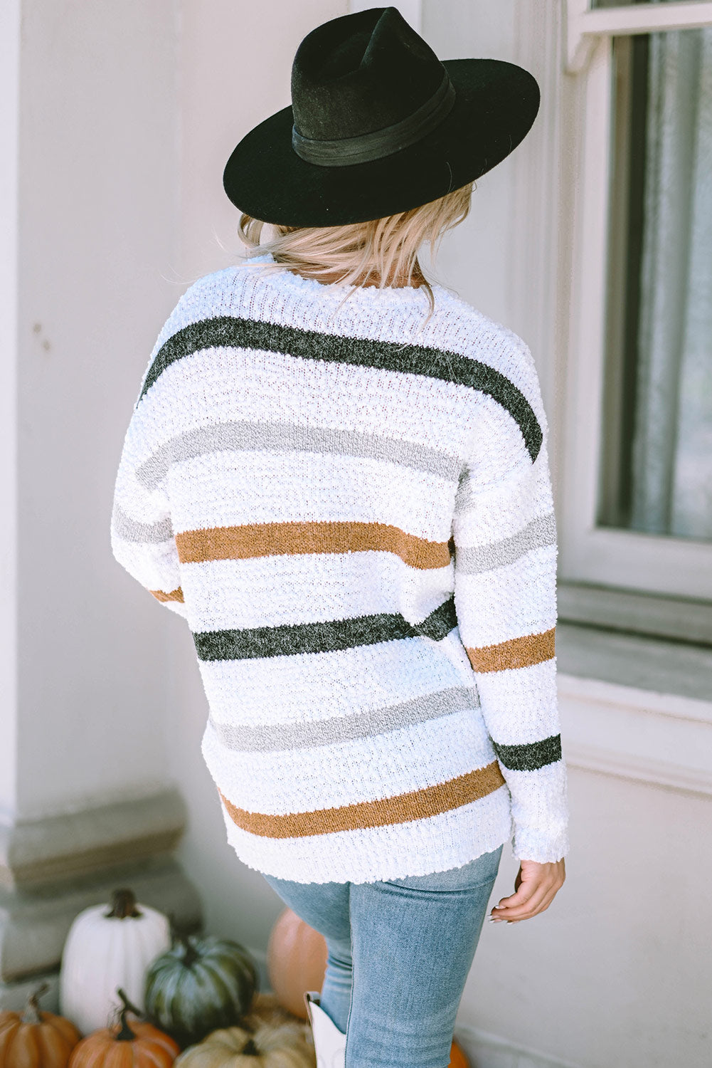 Multicolor Stripe Popcorn-Knit Sweater