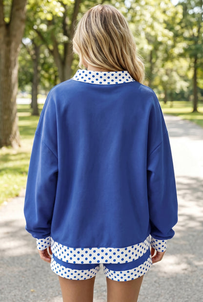Polka-Dot Trim Pullover & Shorts Set