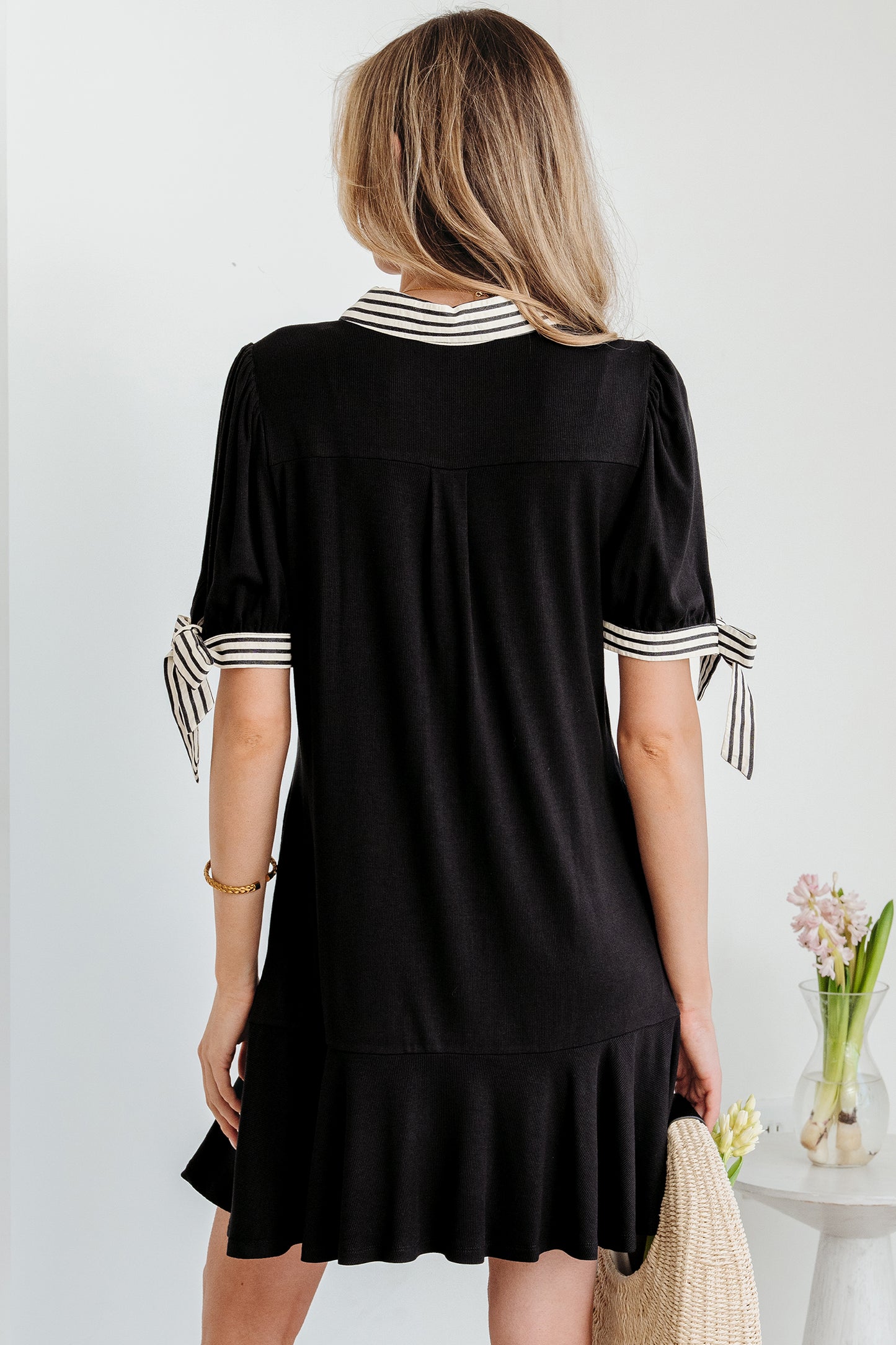 Black Stripe-Trim Polo Mini Dress