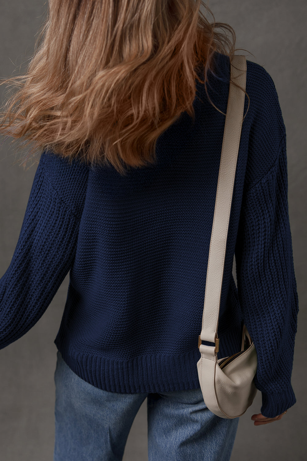 Dusty Blue Front-Seam Relaxed Sweater