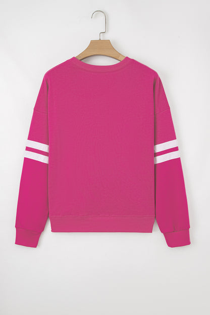 White Varsity Striped Detail Drop-Shoulder Oversized Sweatshirt