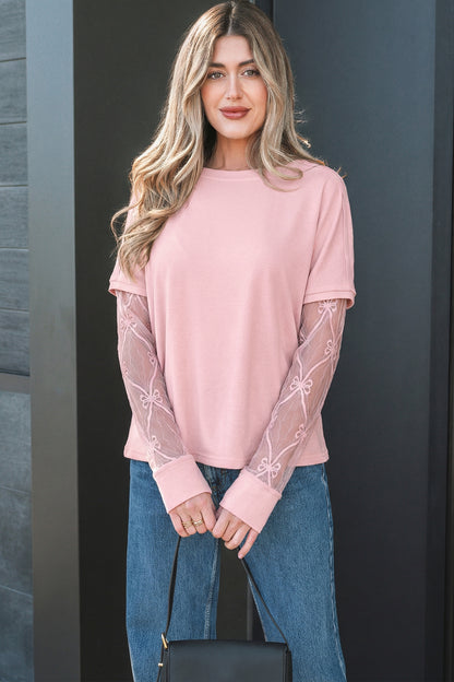 Black Floral-Lace Sleeve Long-Sleeve T-Shirt