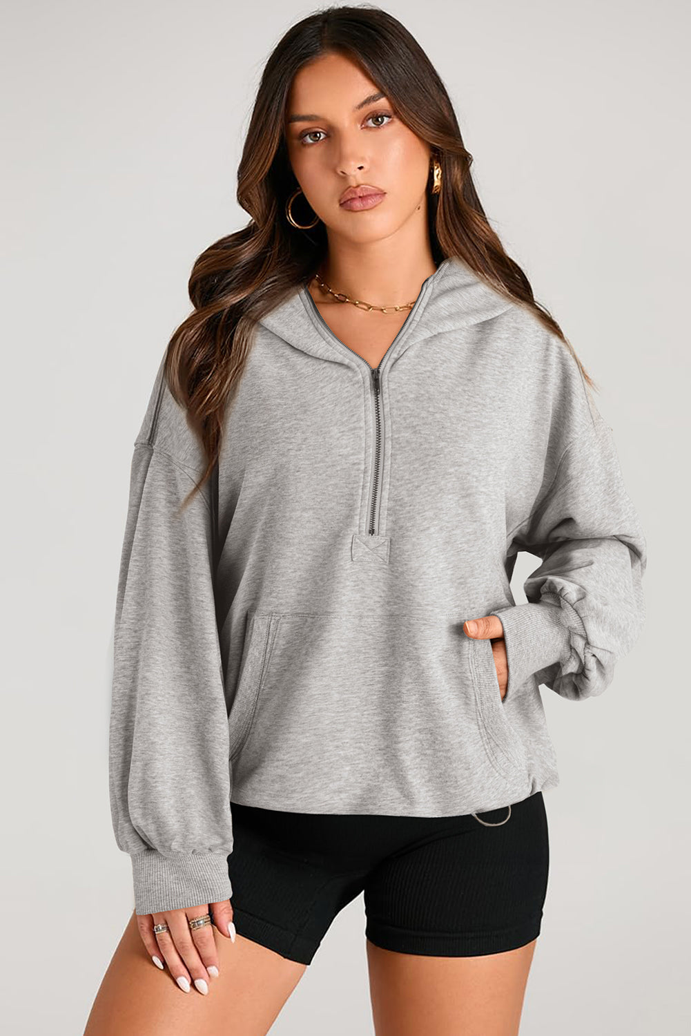 Light Gray Half-Zip Oversized Hoodie