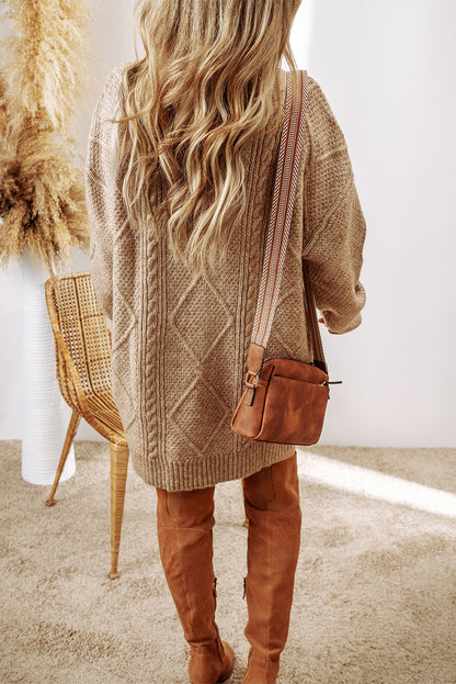 Parchment Cable Knit Drop-Shoulder Loose Fit Sweater Dress