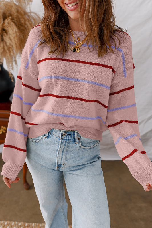 Pink Multicolor Striped Sweater