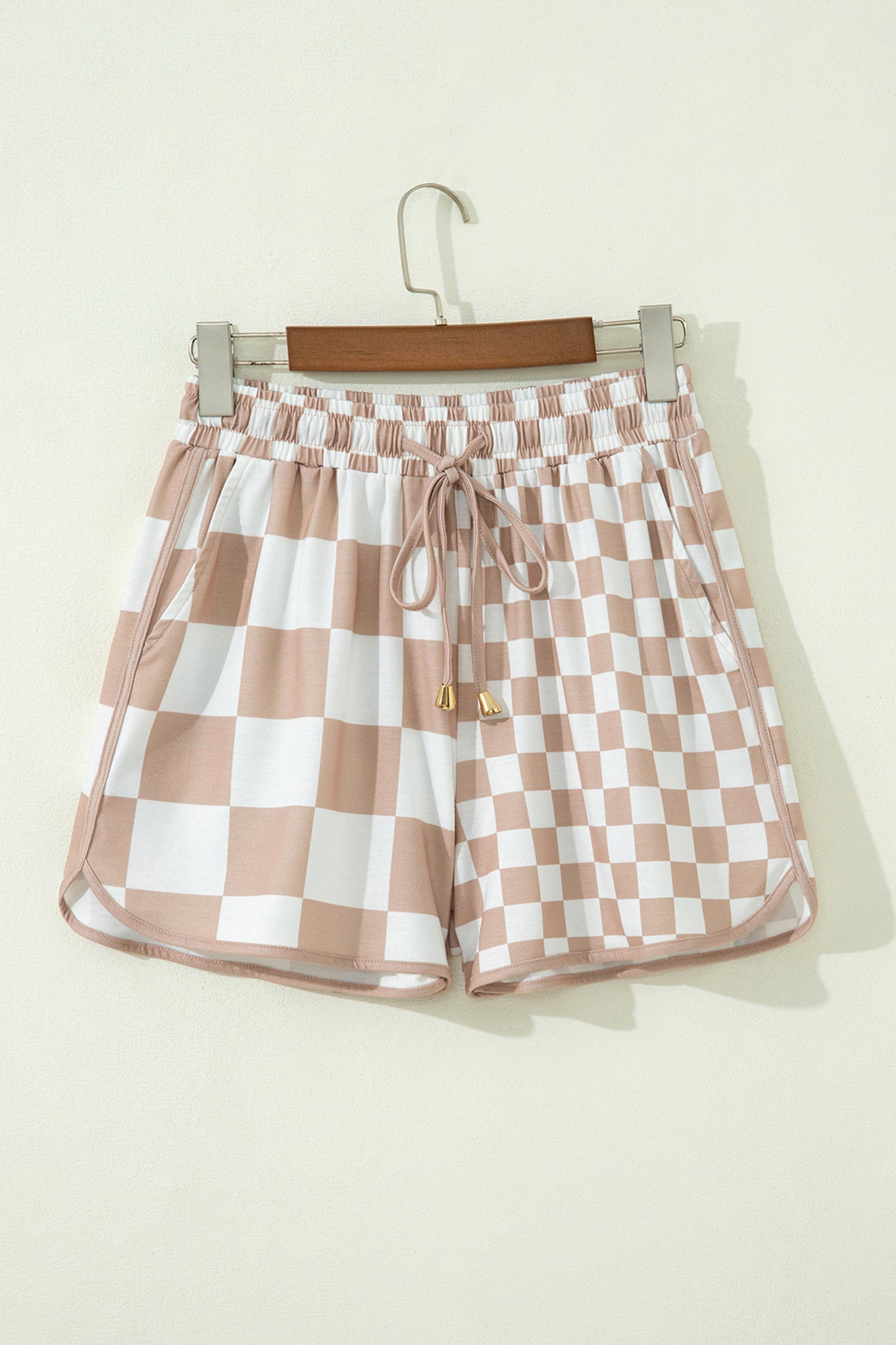 Khaki Checkerboard Drawstring Shorts