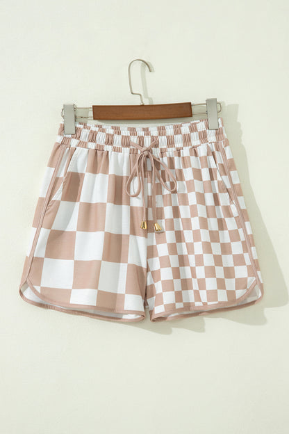 Khaki Checkerboard Drawstring Shorts