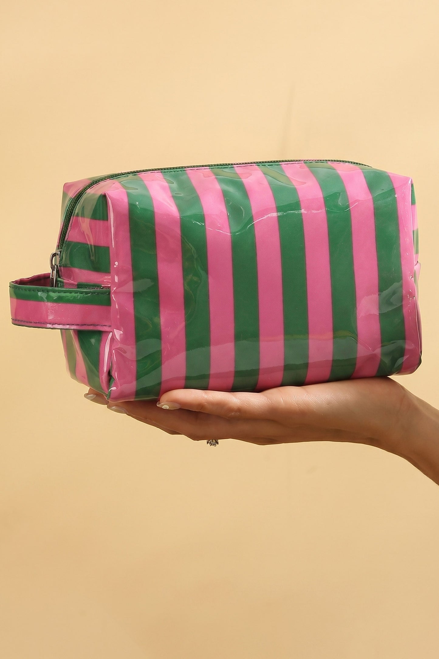 Pink Striped Travel Cosmetic Bag
