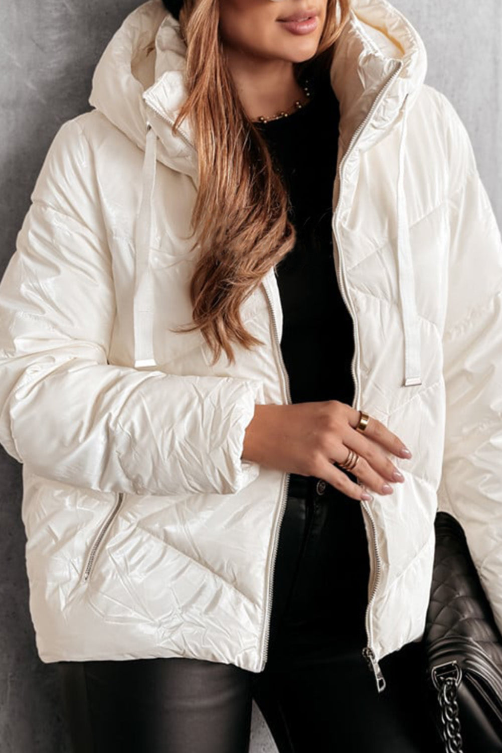 White Quilted Hooded Puffer Coat
