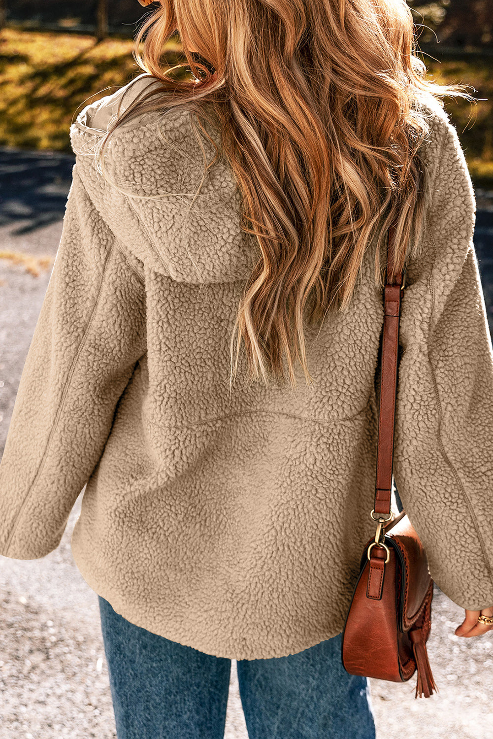 Beige Fleece Zip-Up Hooded Jacket