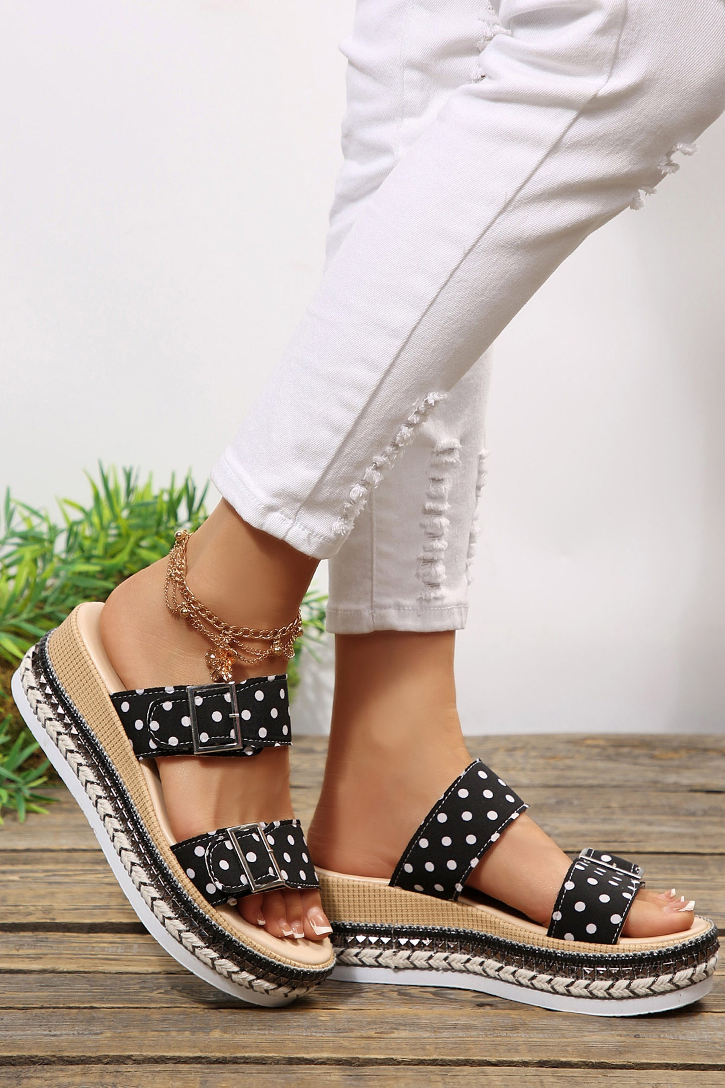 Black Polka-Dot Platform Slides