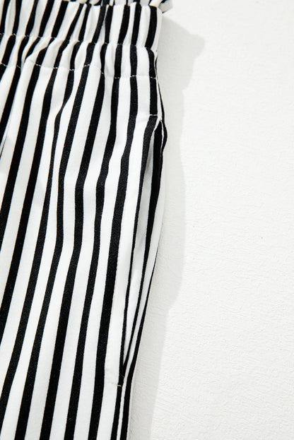 Black Stripe Tied High-Waist Loose Straight Casual Pants