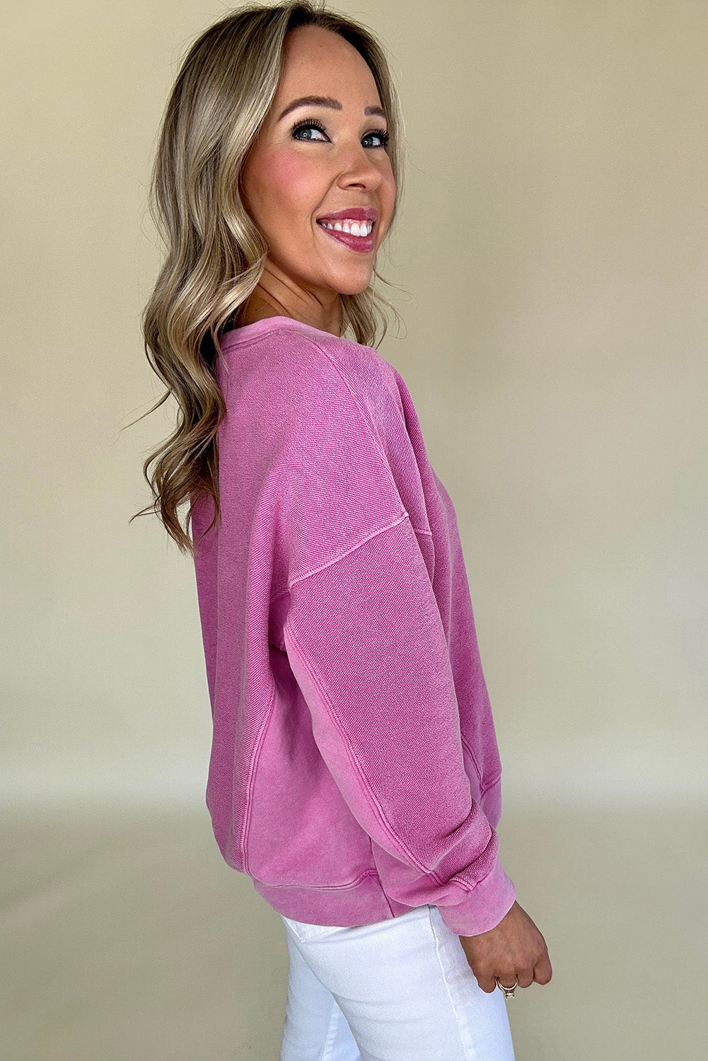 Skobeloff Solid Notched Neck Drop-Shoulder Sweatshirt
