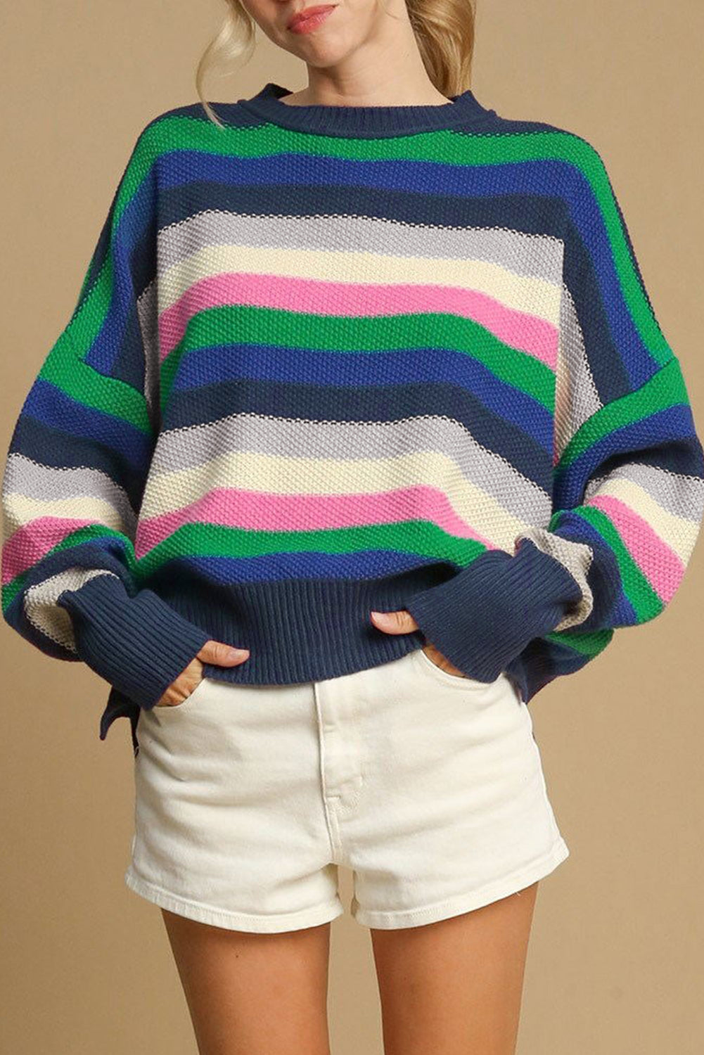 Bright Green Rainbow-Striped Sweater