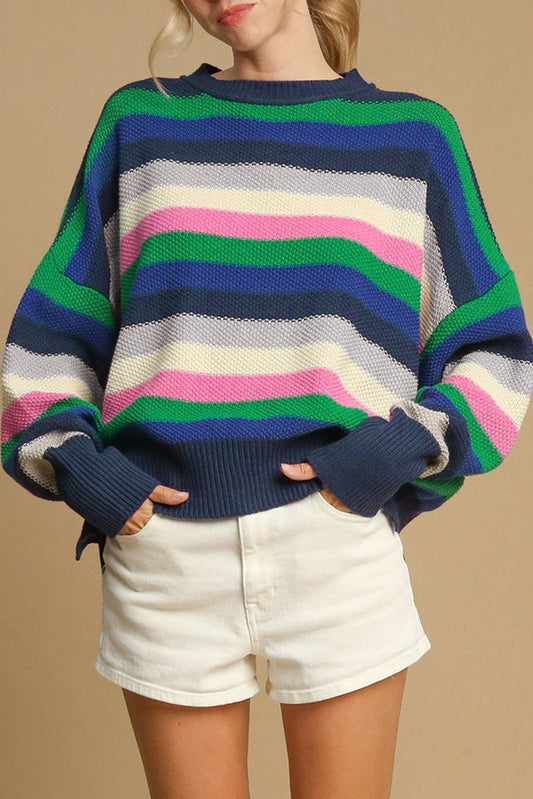 Bright Green Rainbow-Striped Sweater