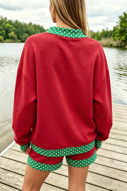 Polka-Dot Trim Pullover & Shorts Set