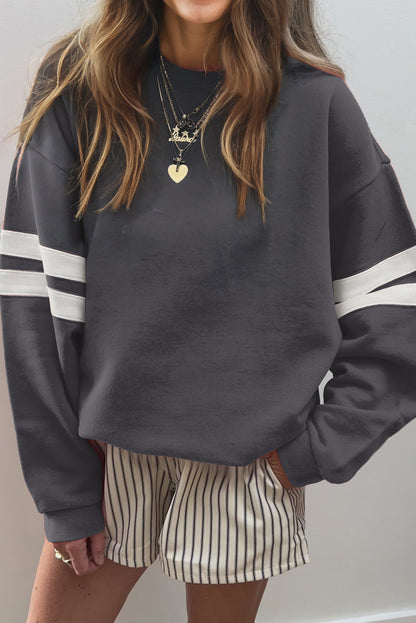 White Varsity Striped Detail Drop-Shoulder Oversized Sweatshirt