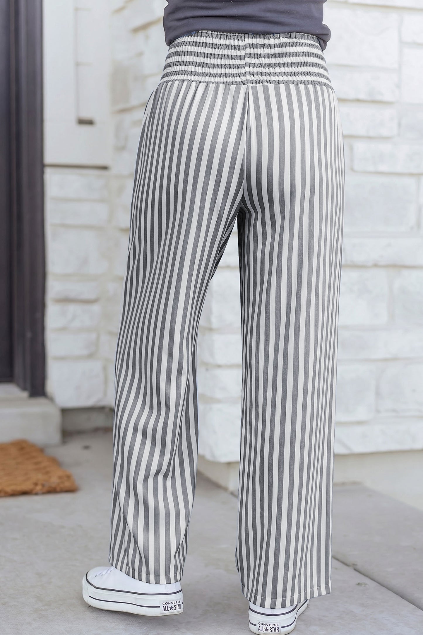 Sky Blue Striped Wide-Leg Pants