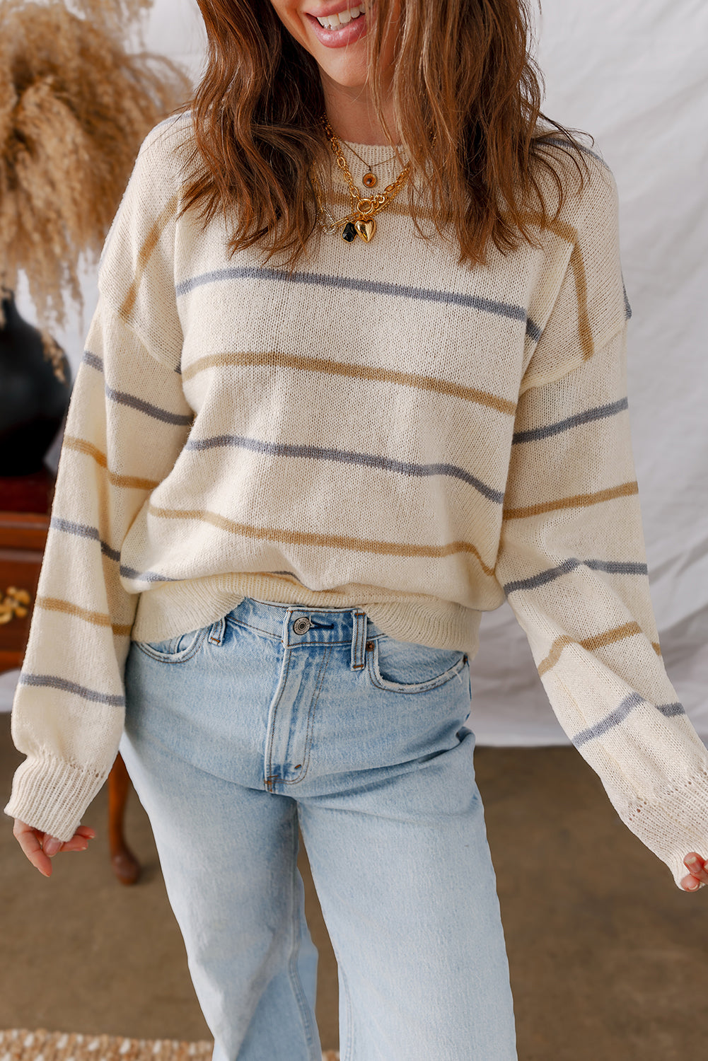 Pink Multicolor Striped Sweater