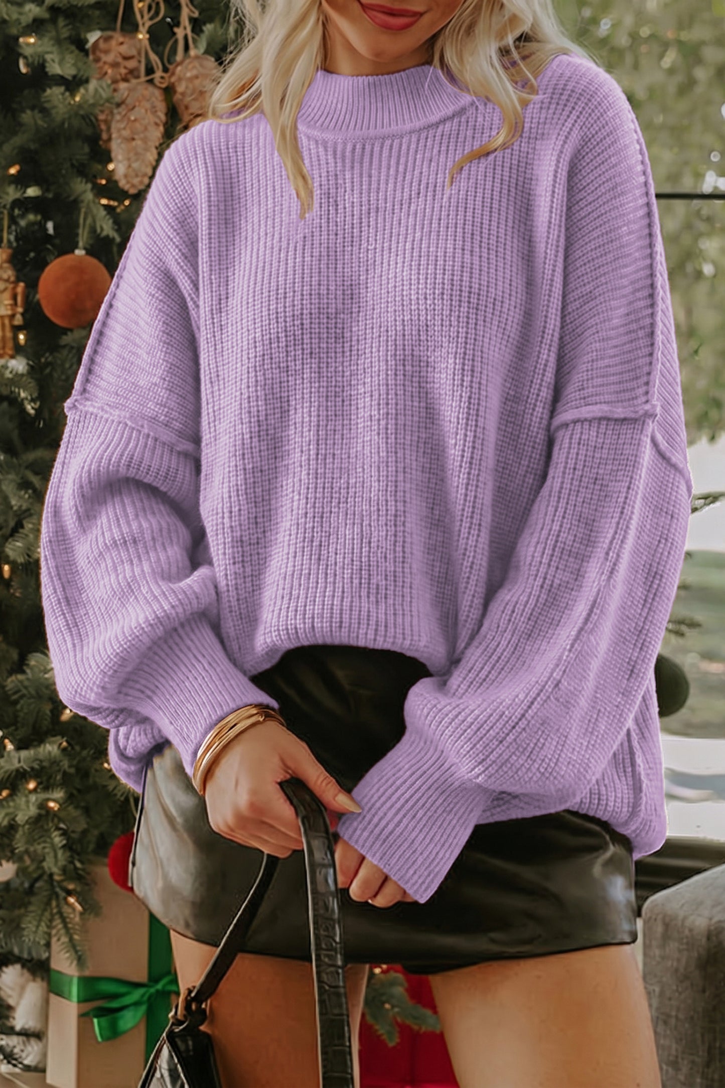 Orchid Ribbed Mock-Neck Sweater