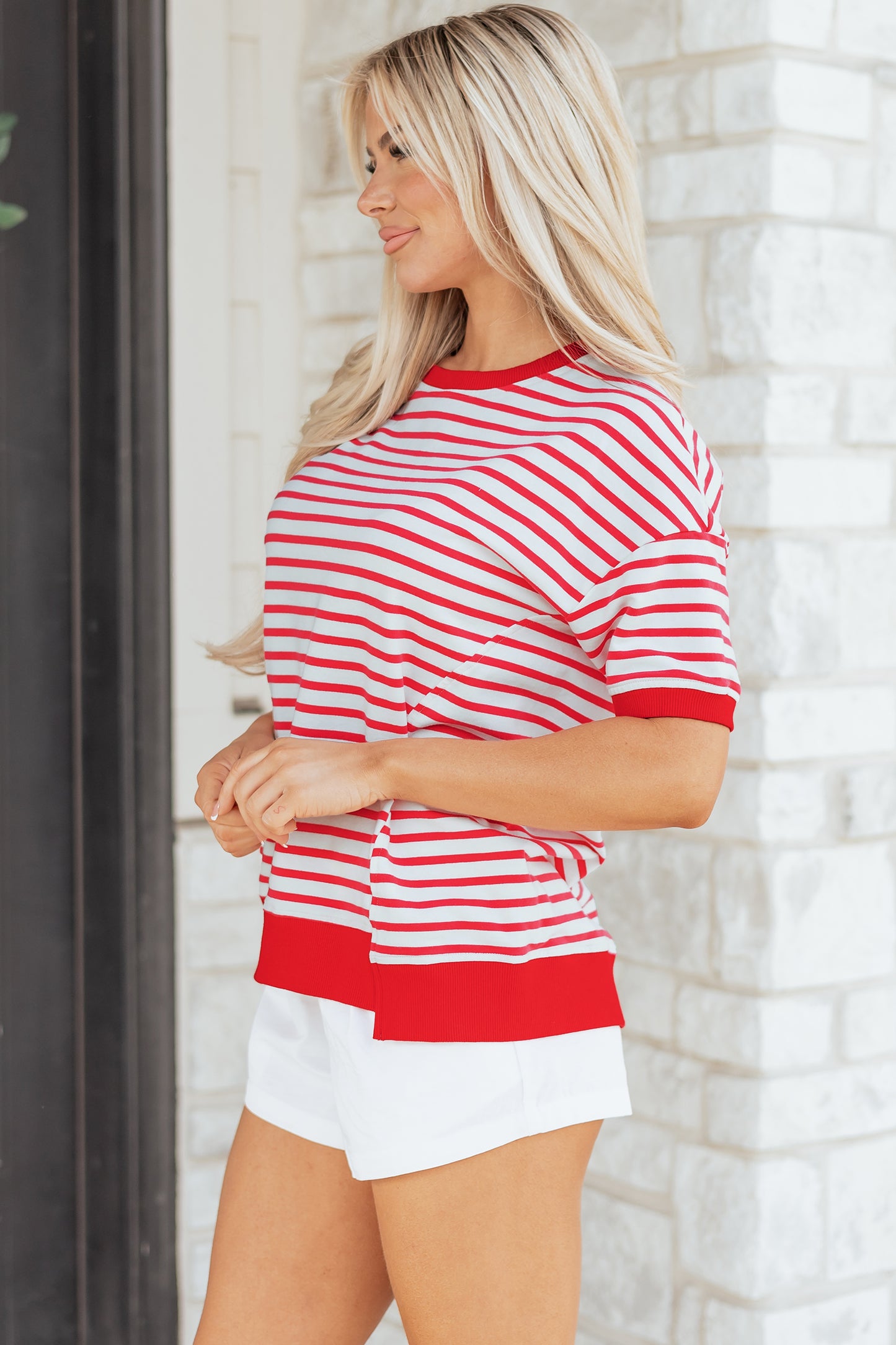 Red Striped Drop-Shoulder T-Shirt