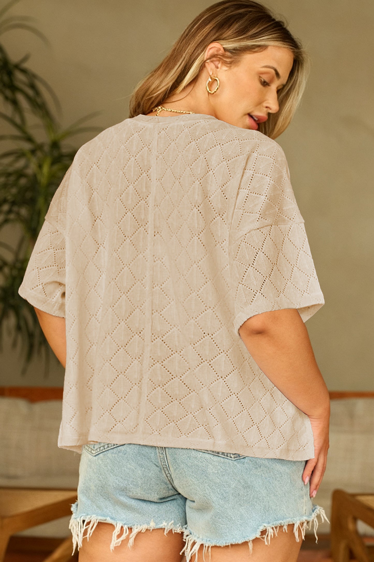 Golden Fleece Pointelle V-Neck Knit Top