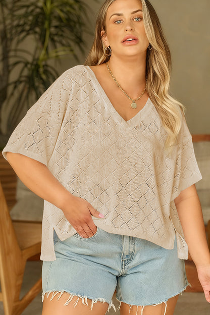 Golden Fleece Pointelle V-Neck Knit Top