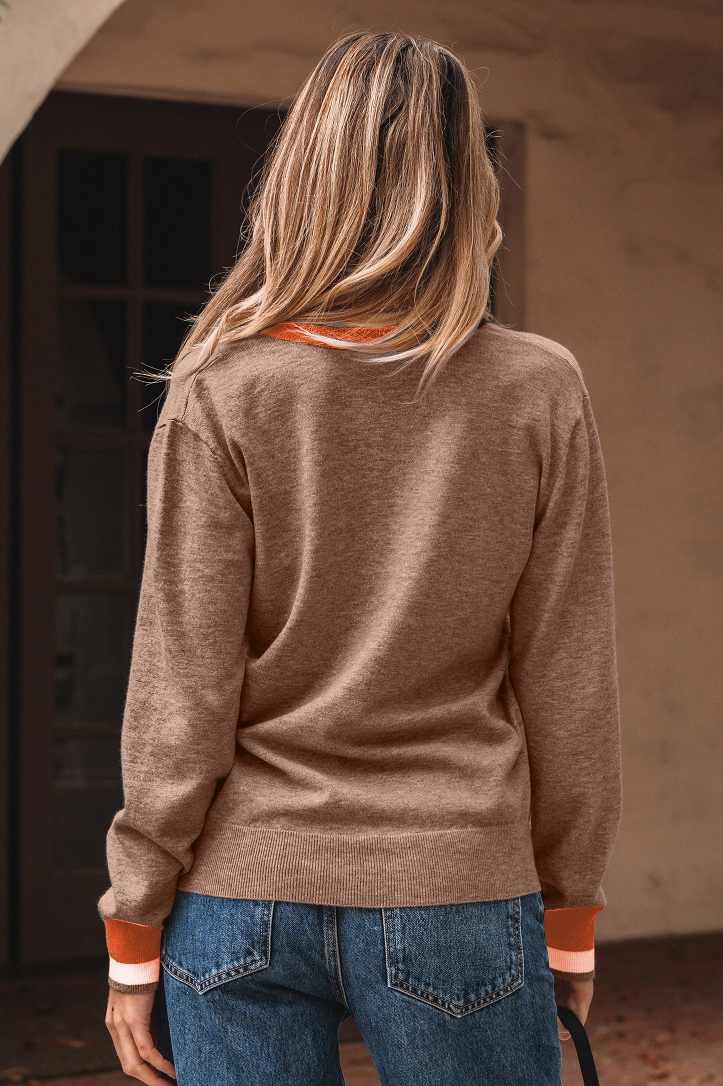 Gray Varsity Striped-Trim Sweater