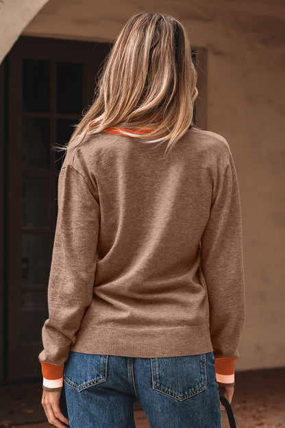 Gray Varsity Striped-Trim Sweater