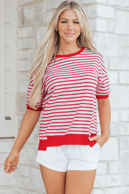 Red Striped Drop-Shoulder T-Shirt